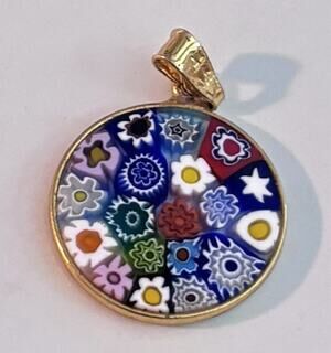 Venice Murano Glass Millefiori Pendant in Gold-Plated Frame 3/4”